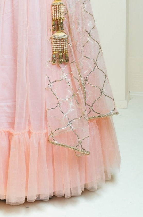 Pastel Peach and Pink Sequin Sparkle Lehenga