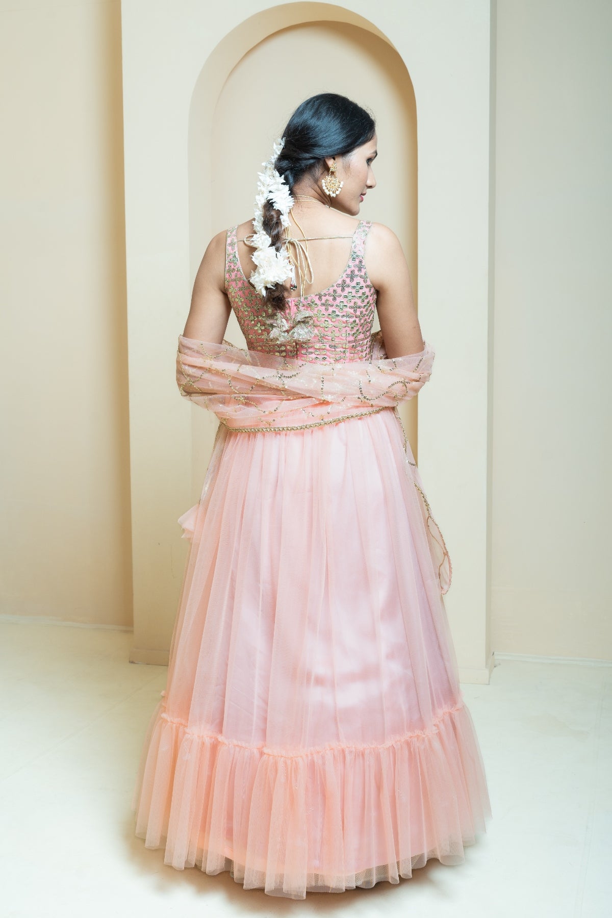 Pastel Peach and Pink Sequin Sparkle Lehenga