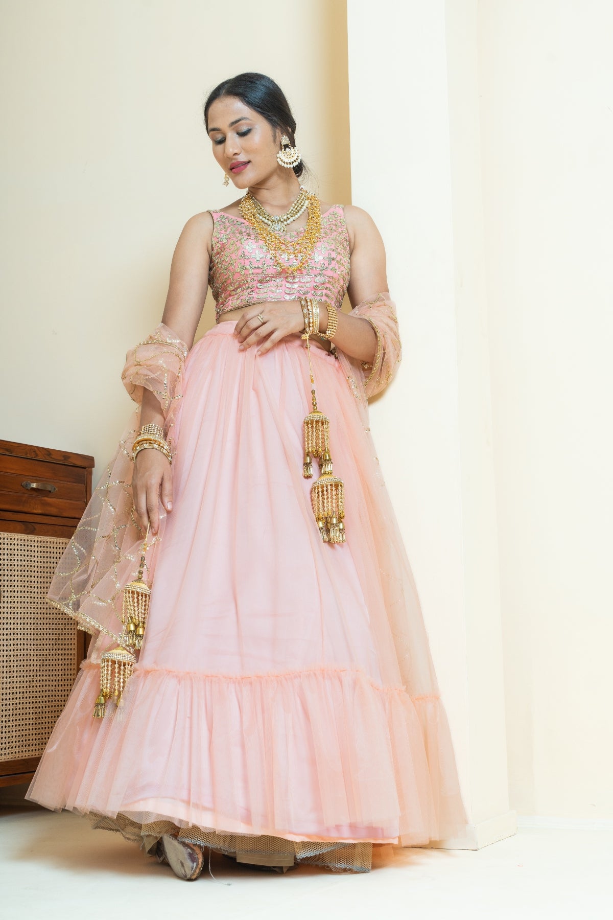Pastel Peach and Pink Sequin Sparkle Lehenga