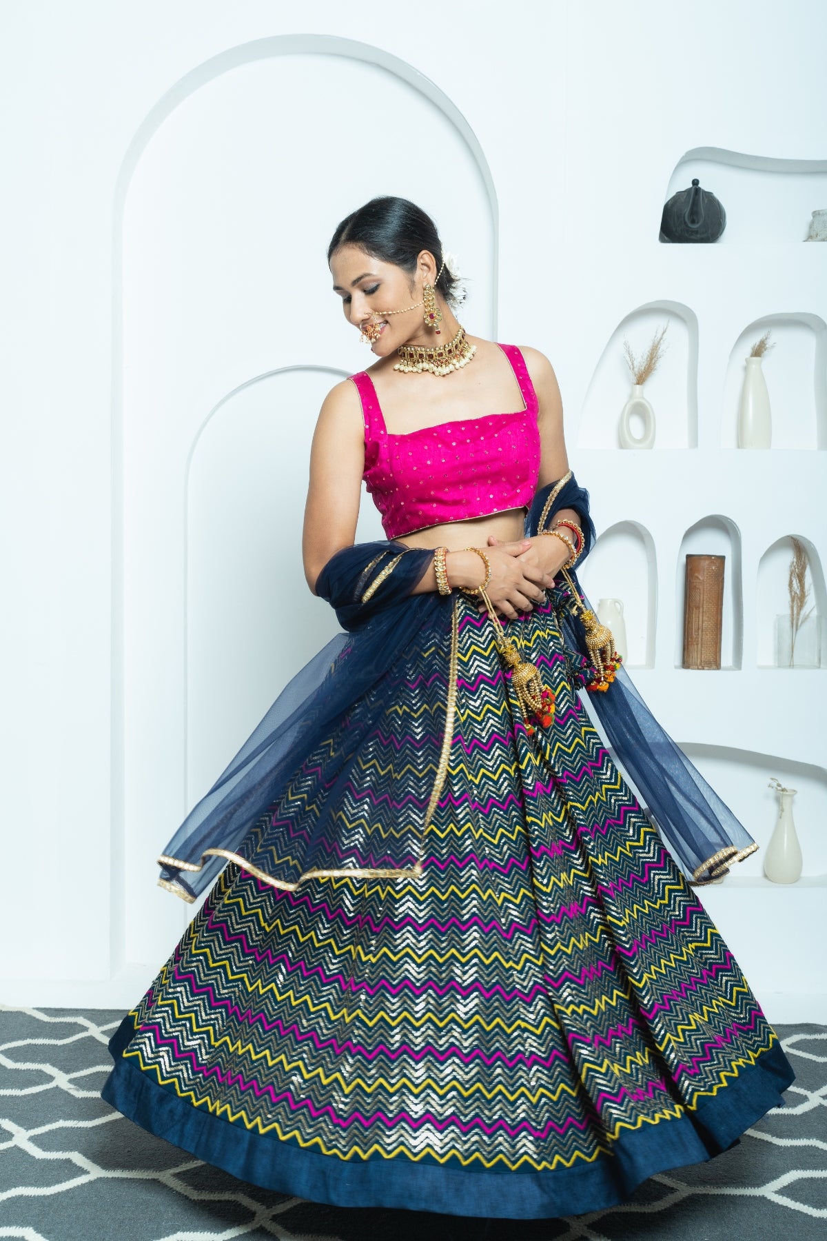 Geometric Symphony Navy Sequin Lehenga