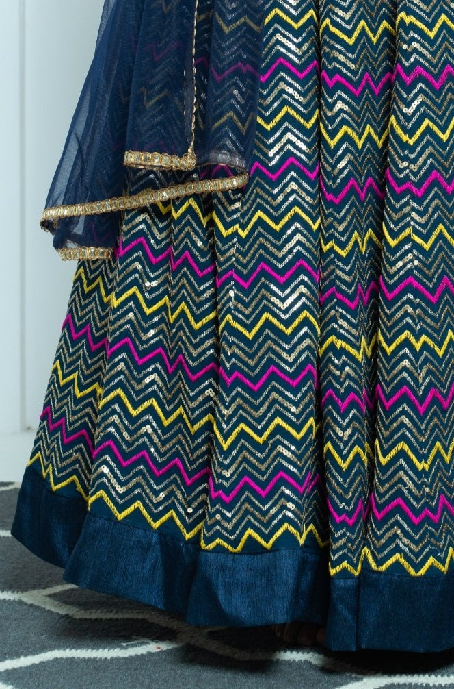 Geometric Symphony Navy Sequin Lehenga