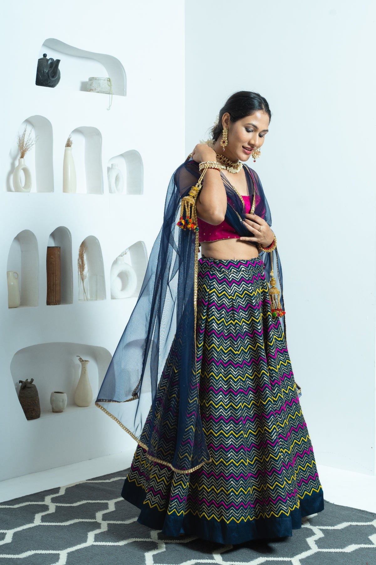 Geometric Symphony Navy Sequin Lehenga