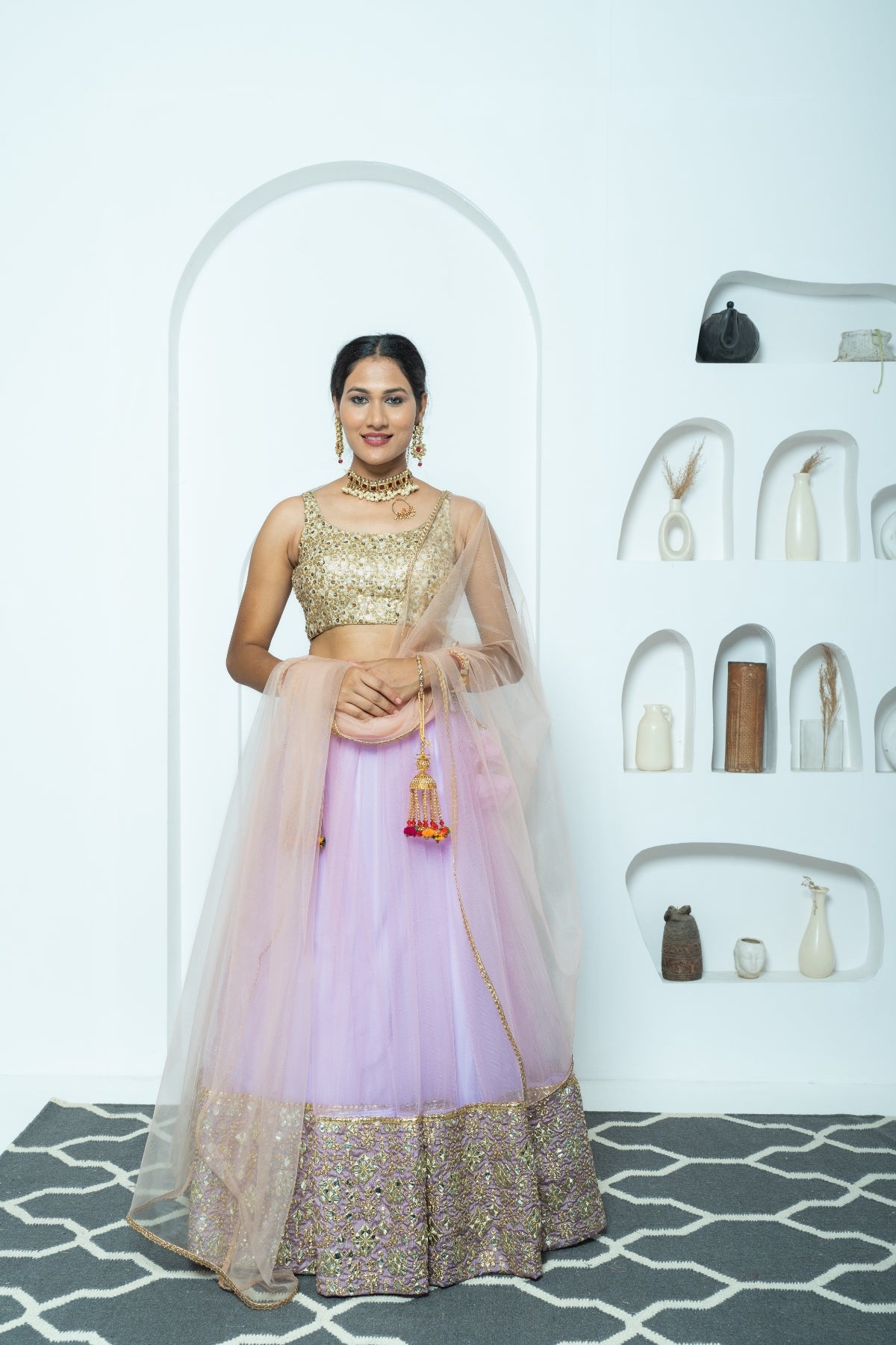 Twilight Mirage Mauve Mirrorwork Lehenga