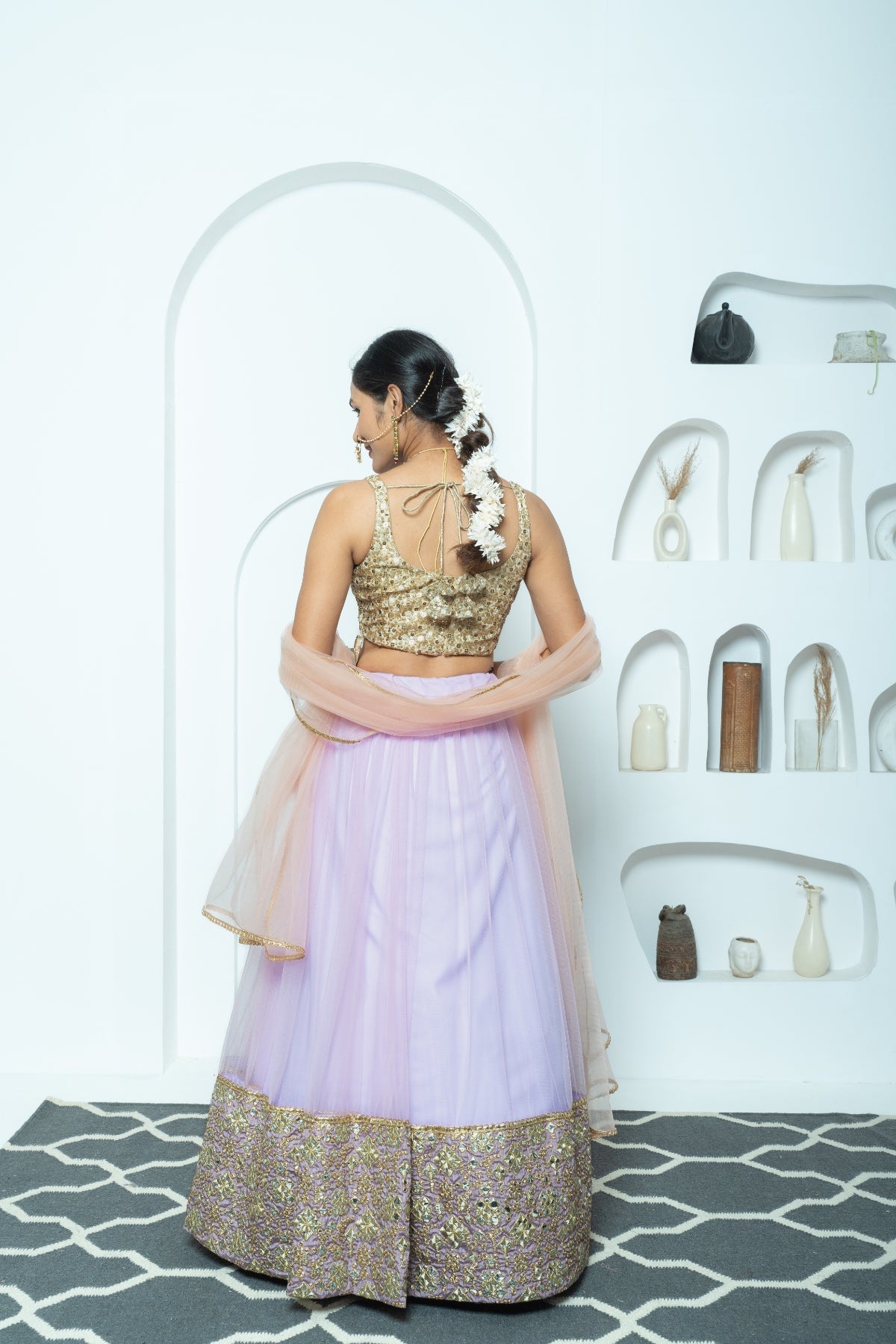 Twilight Mirage Mauve Mirrorwork Lehenga