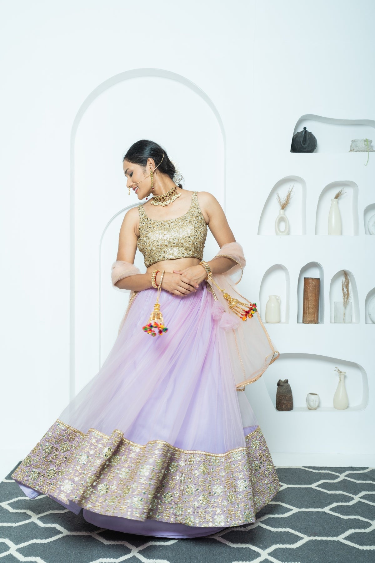 Twilight Mirage Mauve Mirrorwork Lehenga