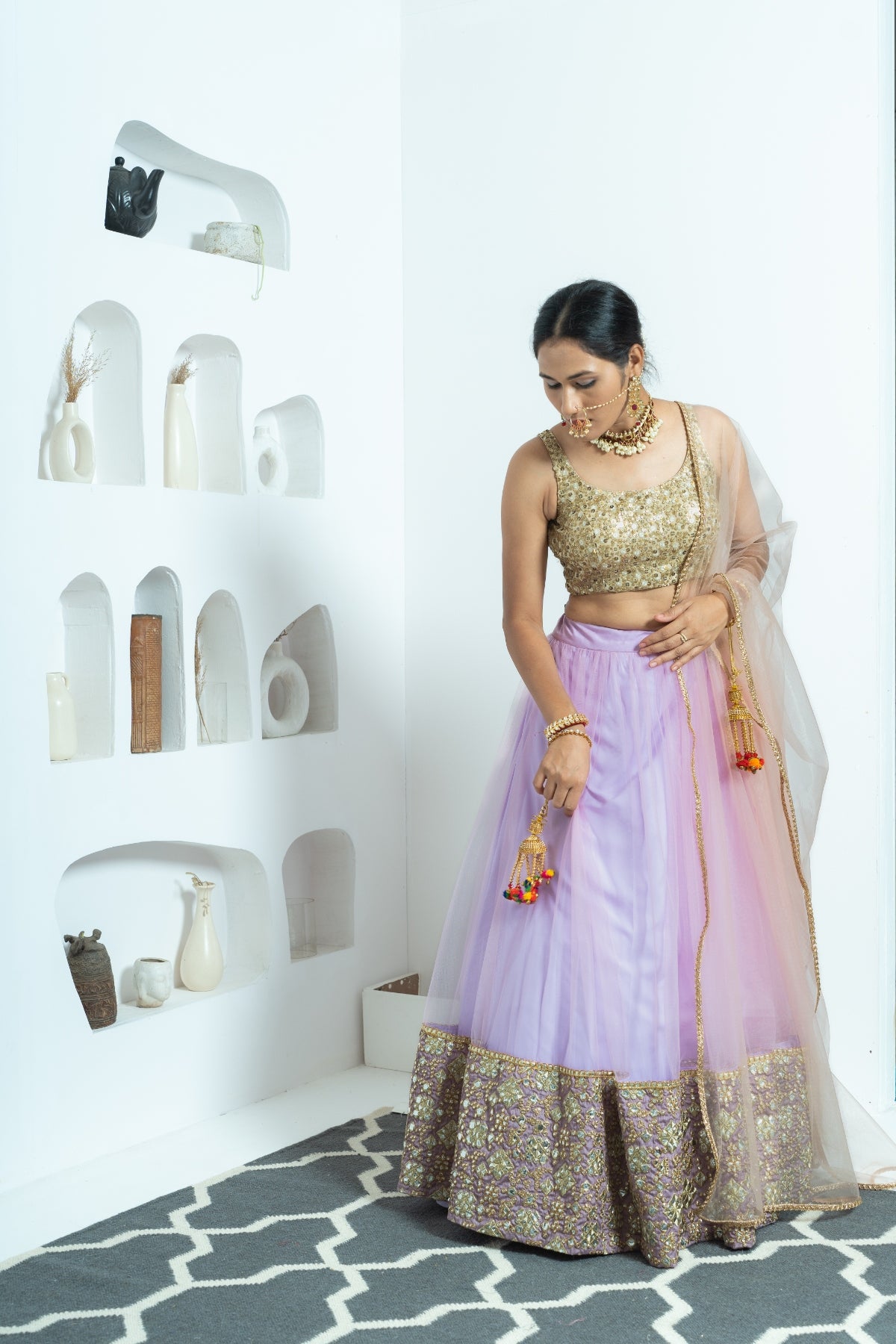 Twilight Mirage Mauve Mirrorwork Lehenga