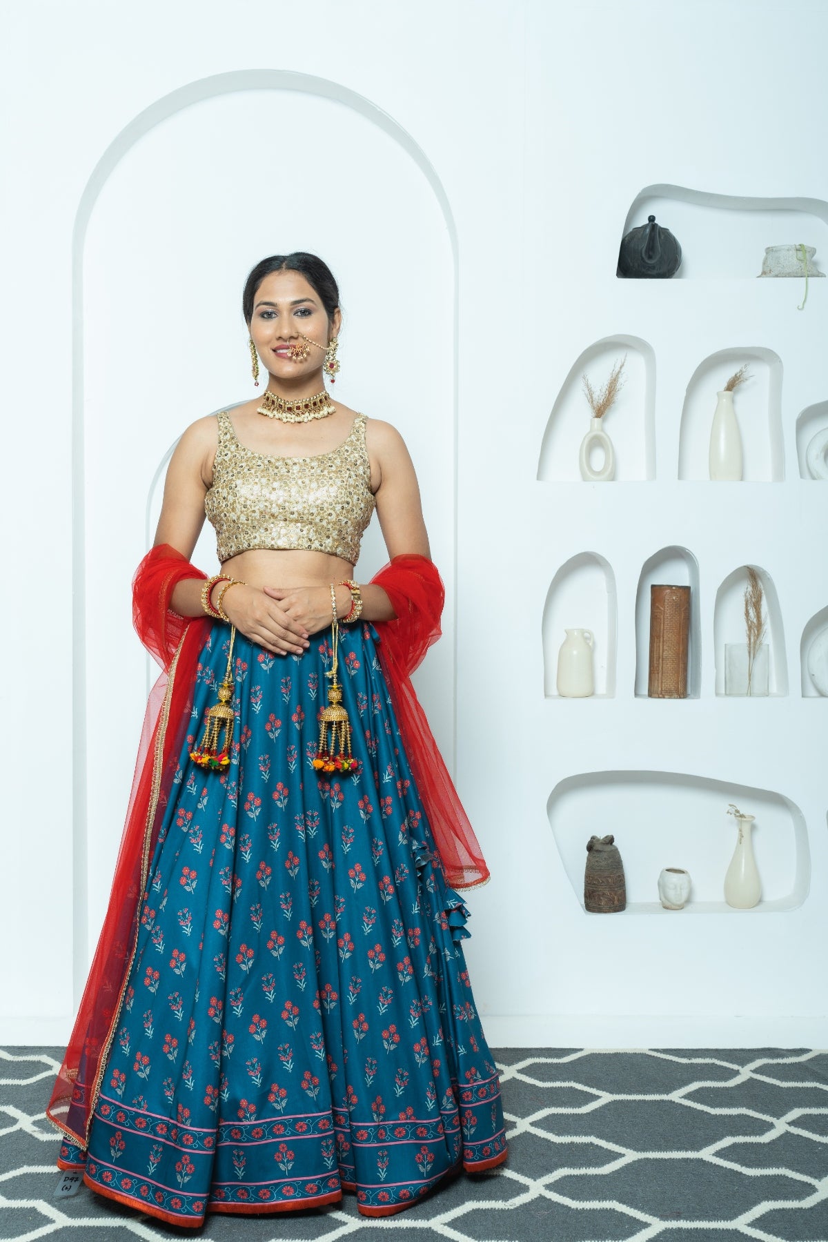Regal Harmony Navy and Gold Printed Lehenga