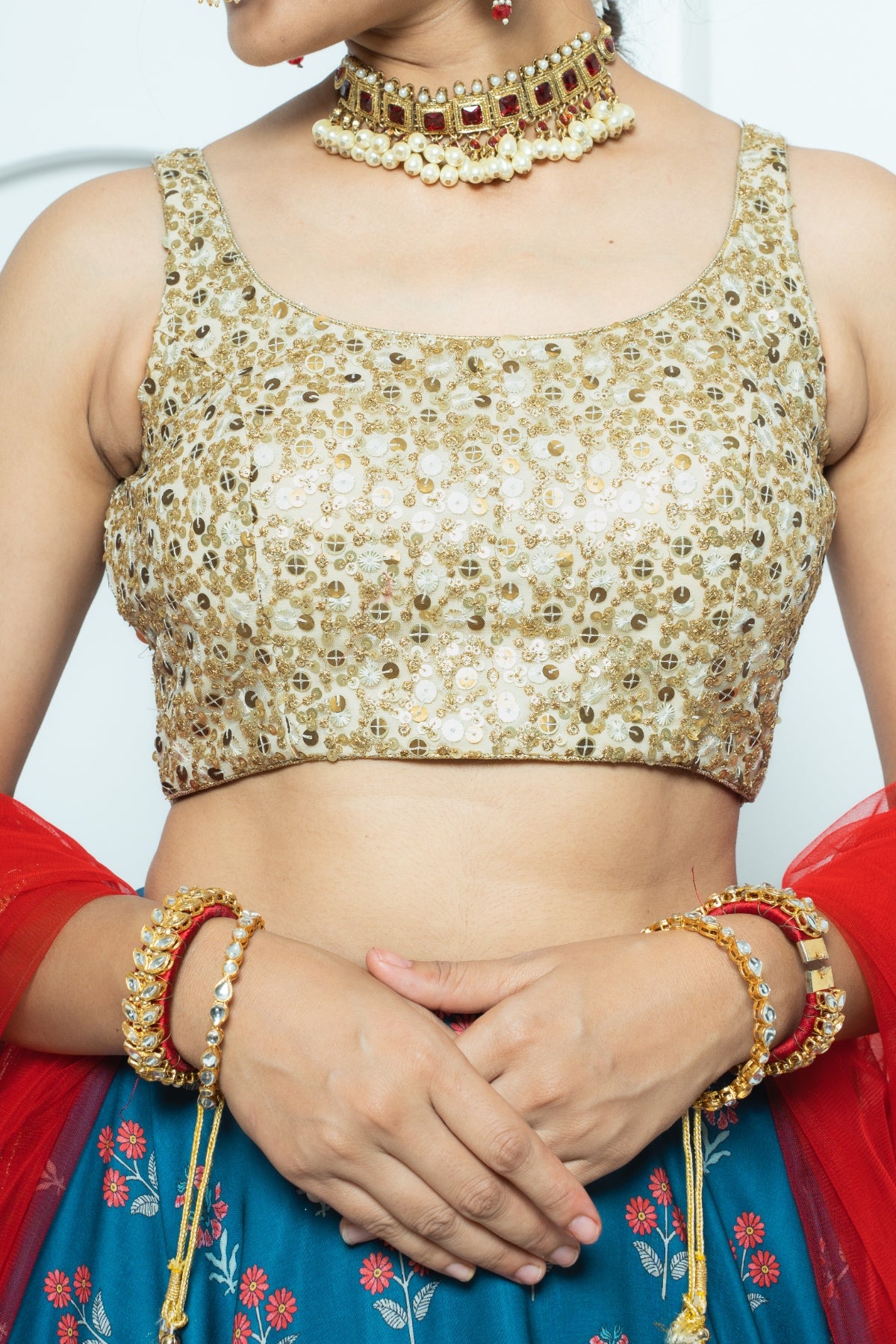 Regal Harmony Navy and Gold Printed Lehenga