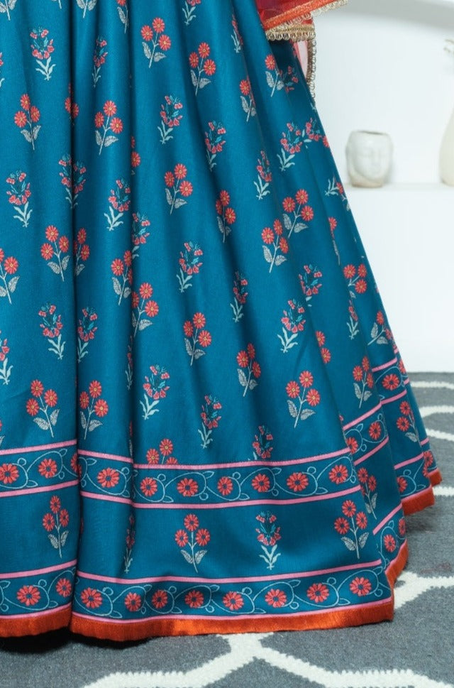Regal Harmony Navy and Gold Printed Lehenga