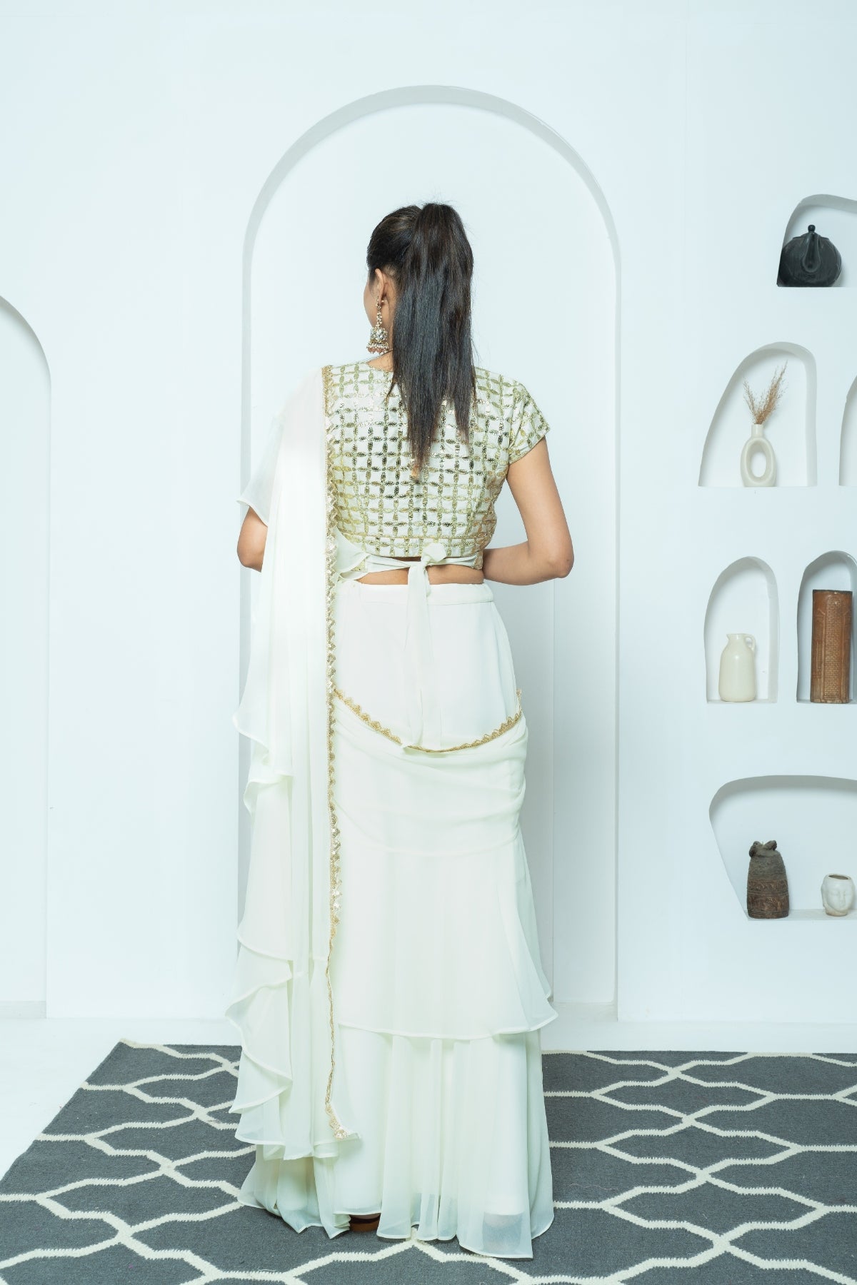 Pure Ivory Draped Lehenga Saree