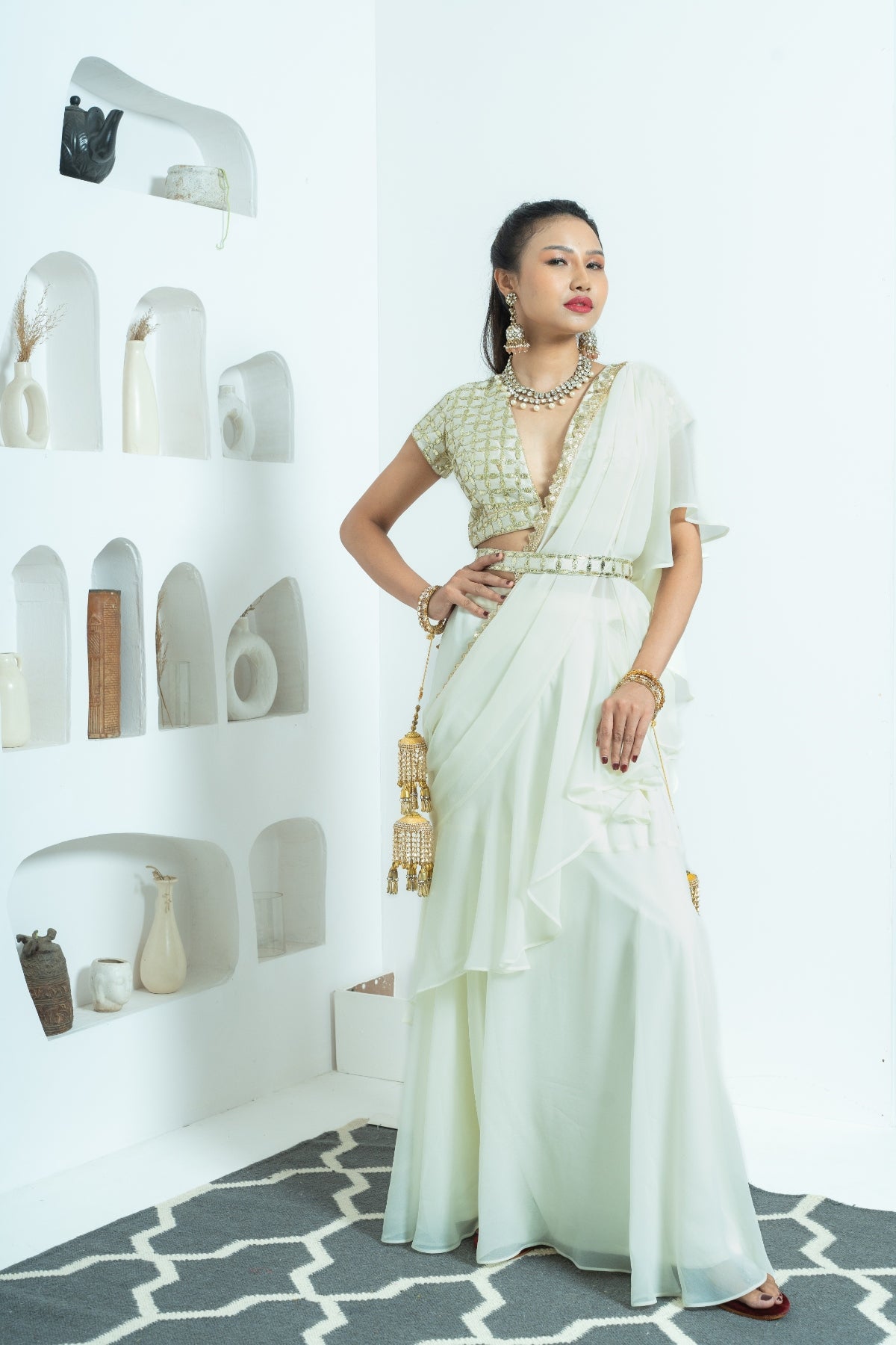 Pure Ivory Draped Lehenga Saree