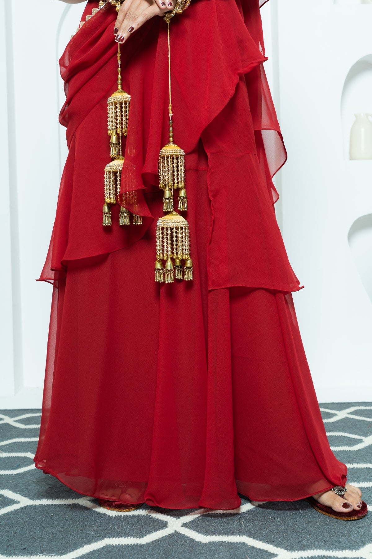 Deep Maroon Draped Lehenga Saree