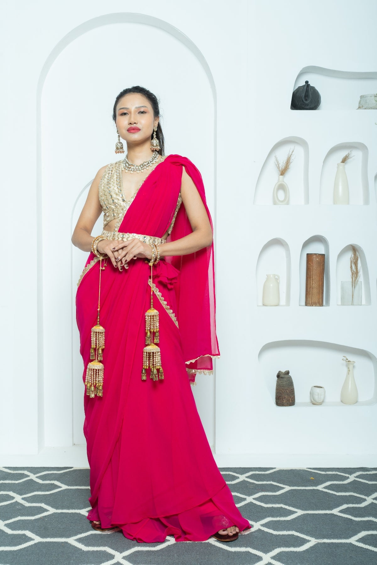 Rose Pink Draped Lehenga Saree