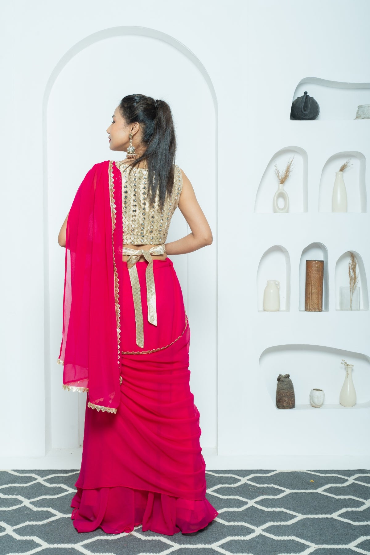 Rose Pink Draped Lehenga Saree