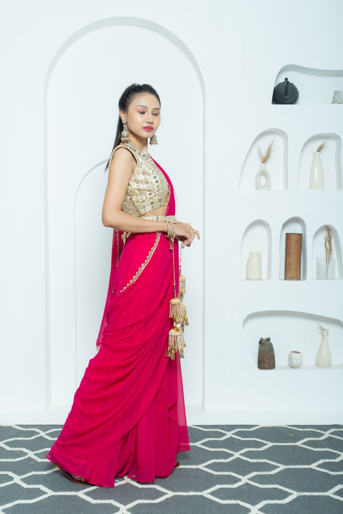 Rose Pink Draped Lehenga Saree