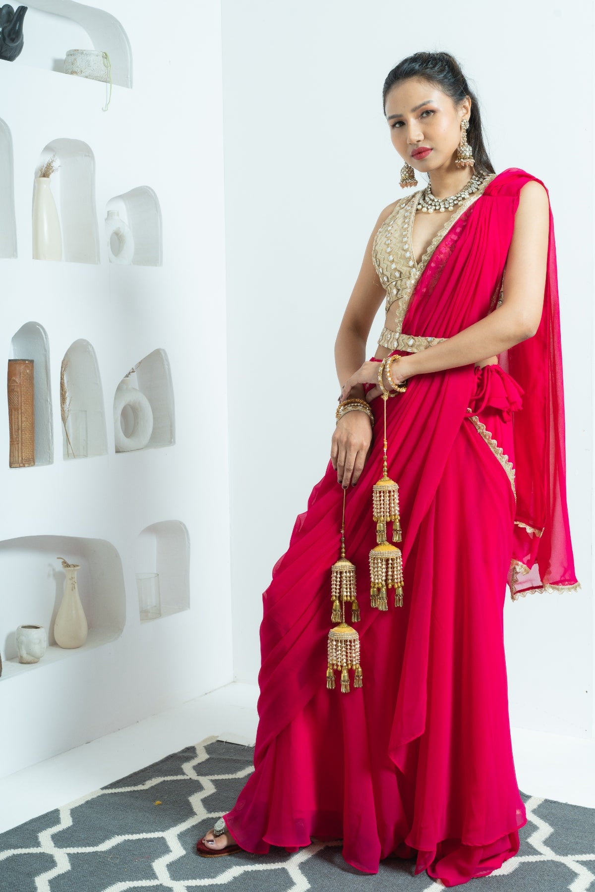 Rose Pink Draped Lehenga Saree