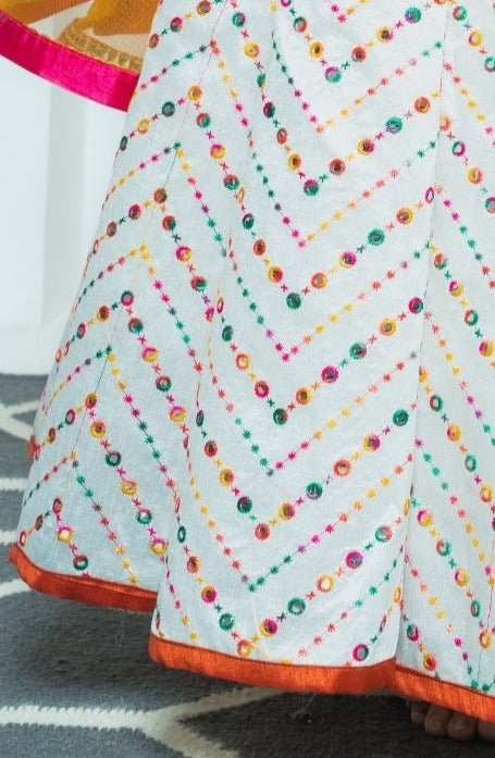 Vibrant Hues White Mirrorwork Lehenga