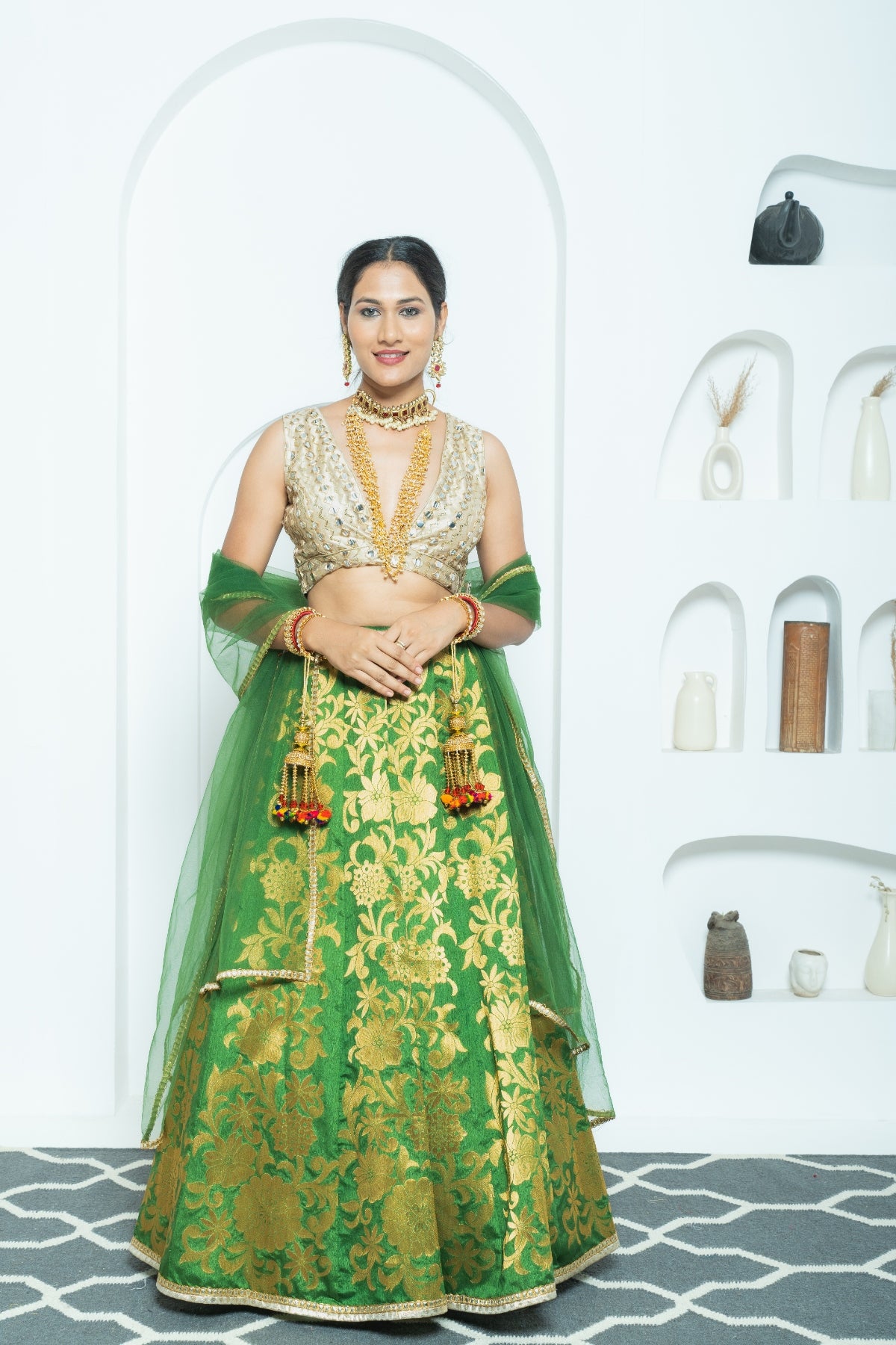Mehendi Green Banarasi Lehenga