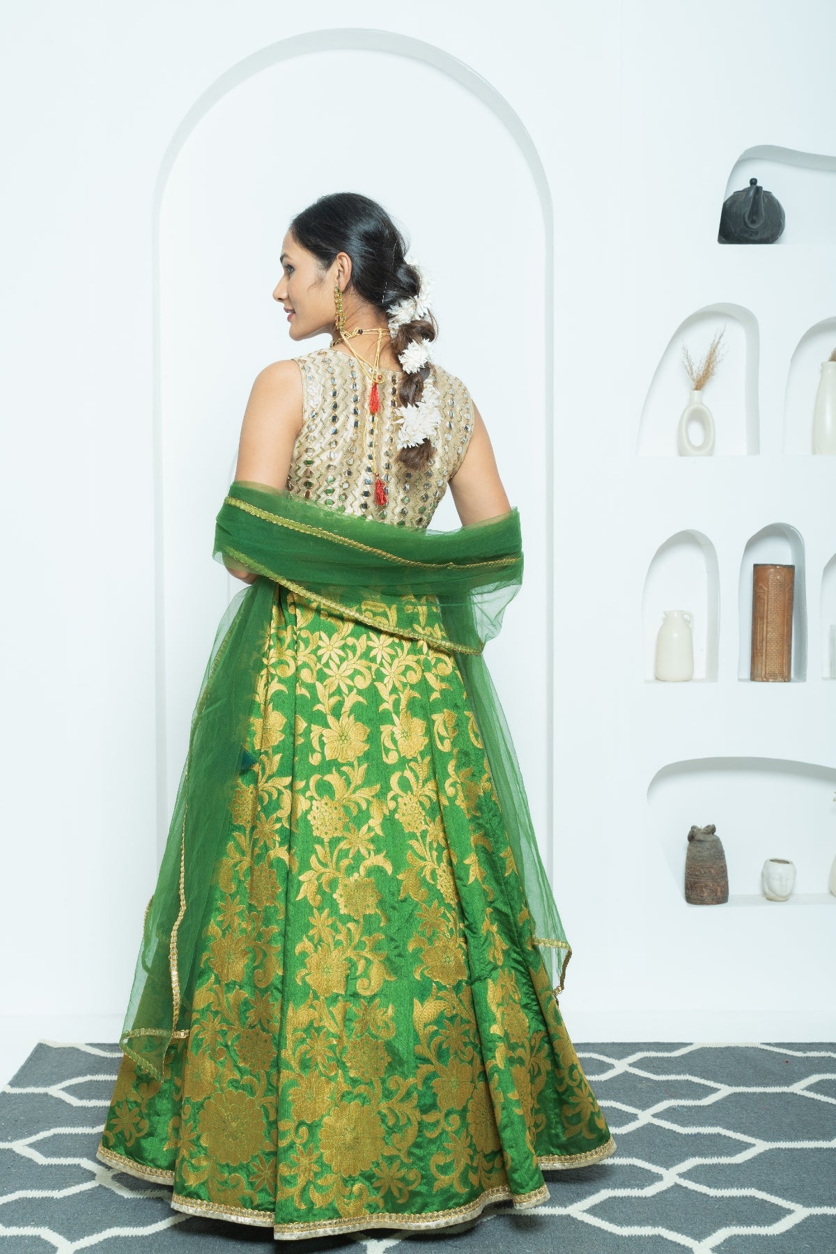 Mehendi Green Banarasi Lehenga