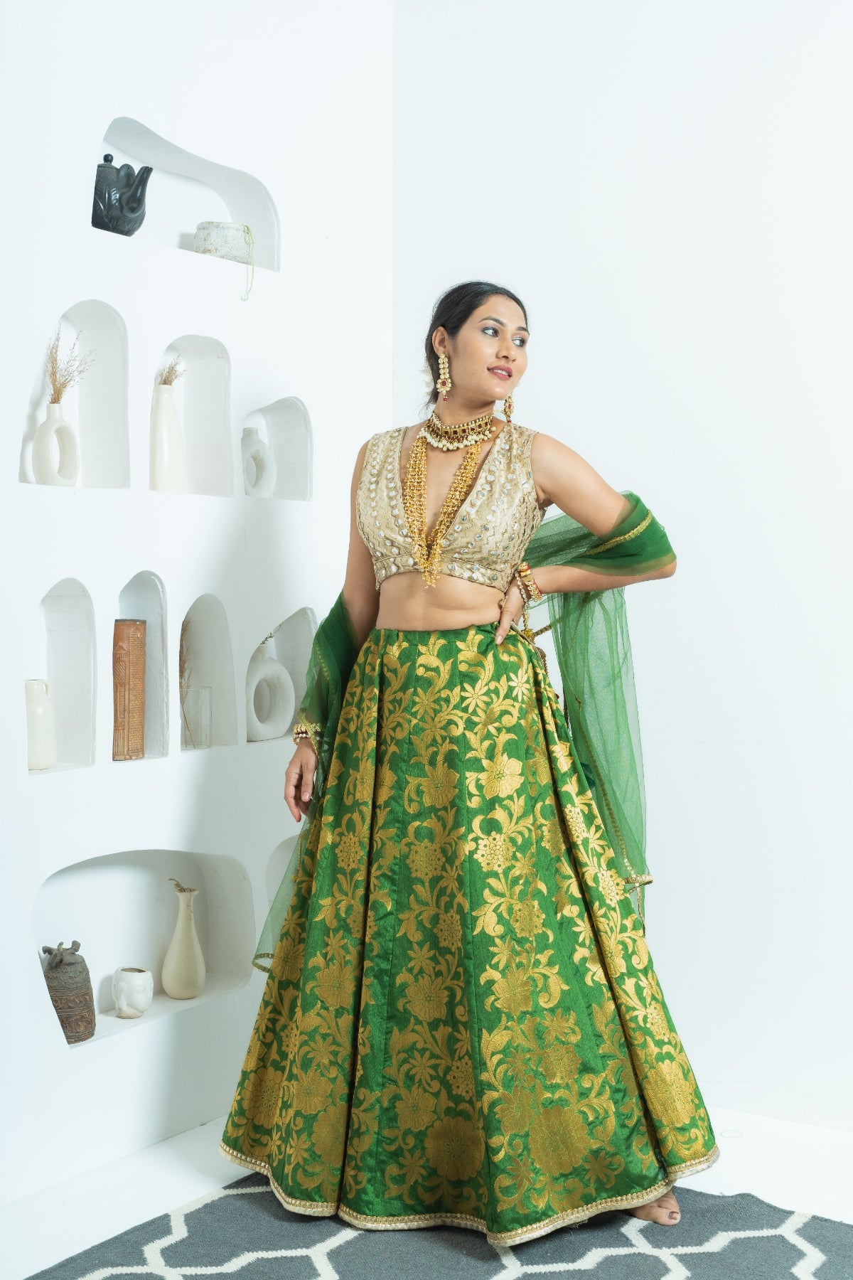 Mehendi Green Banarasi Lehenga