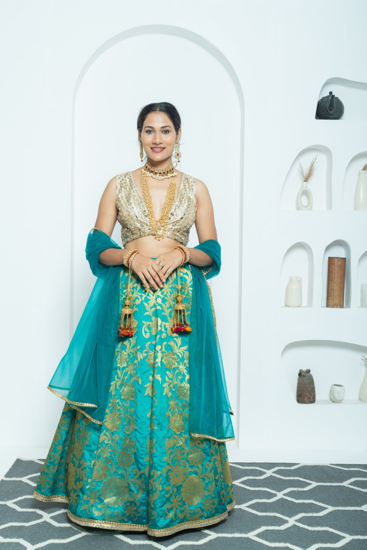 Vibrant Teal Banarasi Lehenga