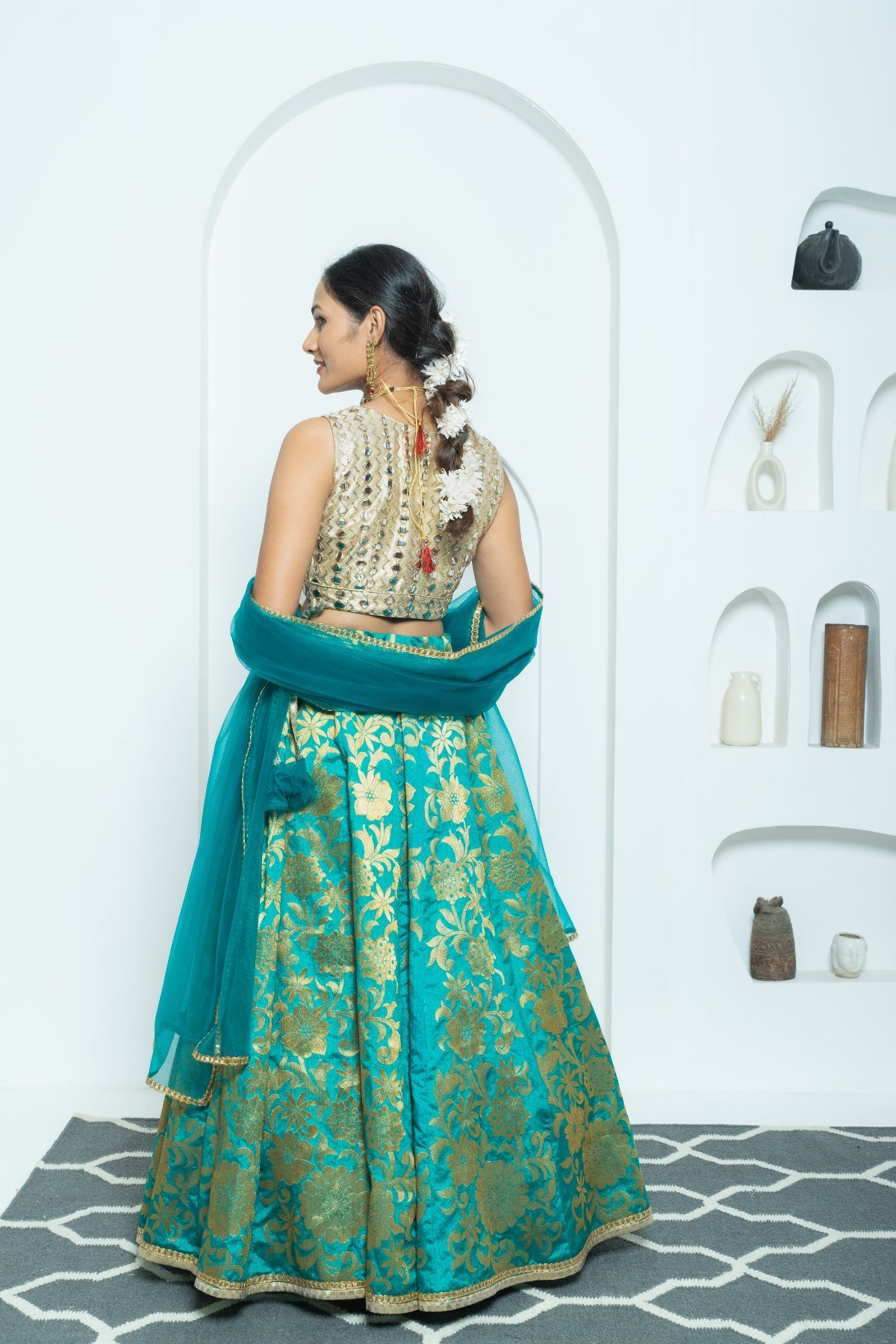 Vibrant Teal Banarasi Lehenga