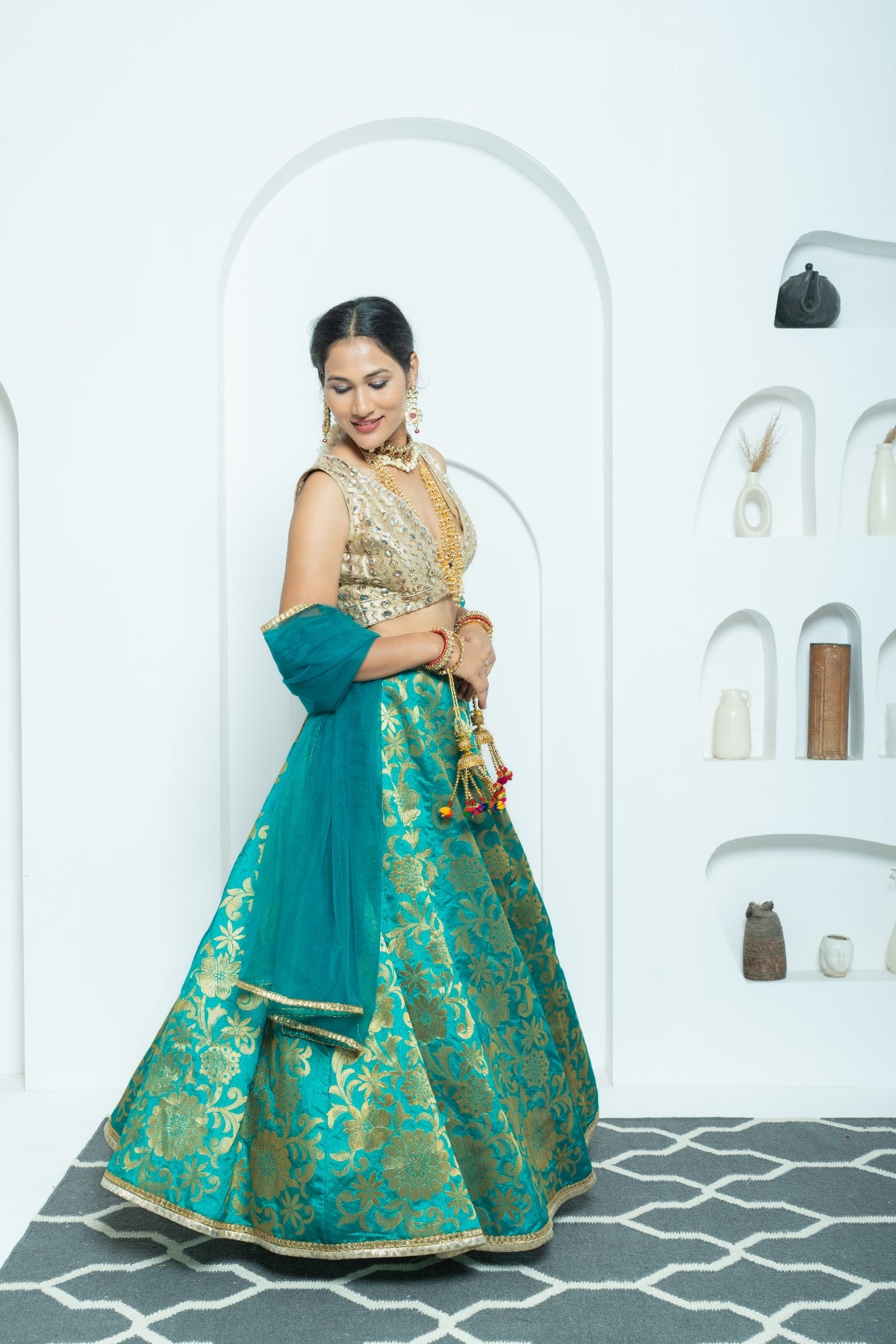 Vibrant Teal Banarasi Lehenga