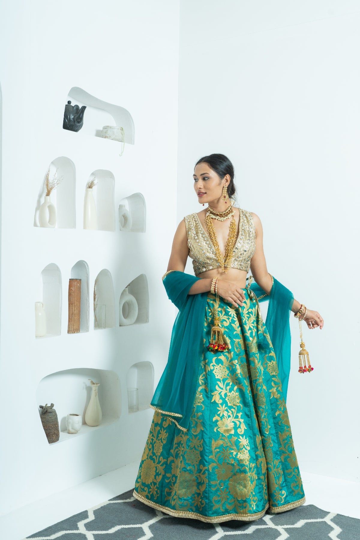Vibrant Teal Banarasi Lehenga