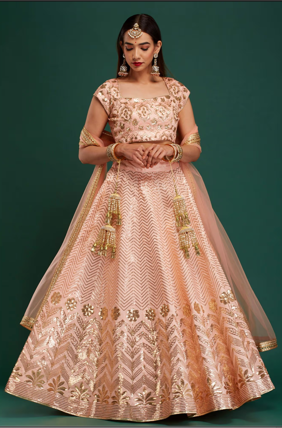 Pale Peach Sequin Fountain Lehenga