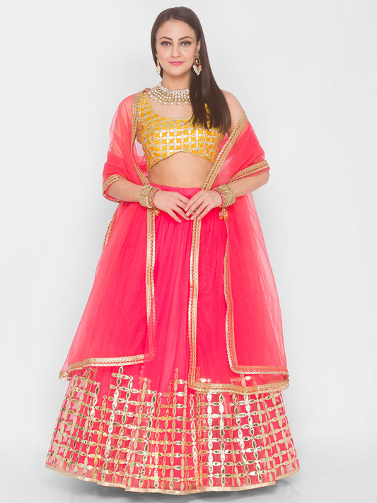 Bright Pink & Mustard Phool Lehenga