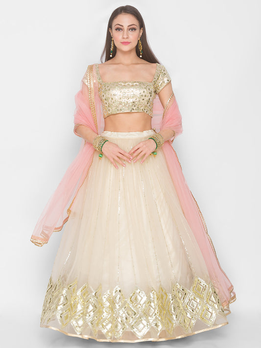 Light Beige Diamond Booti Gotapatti Lehenga