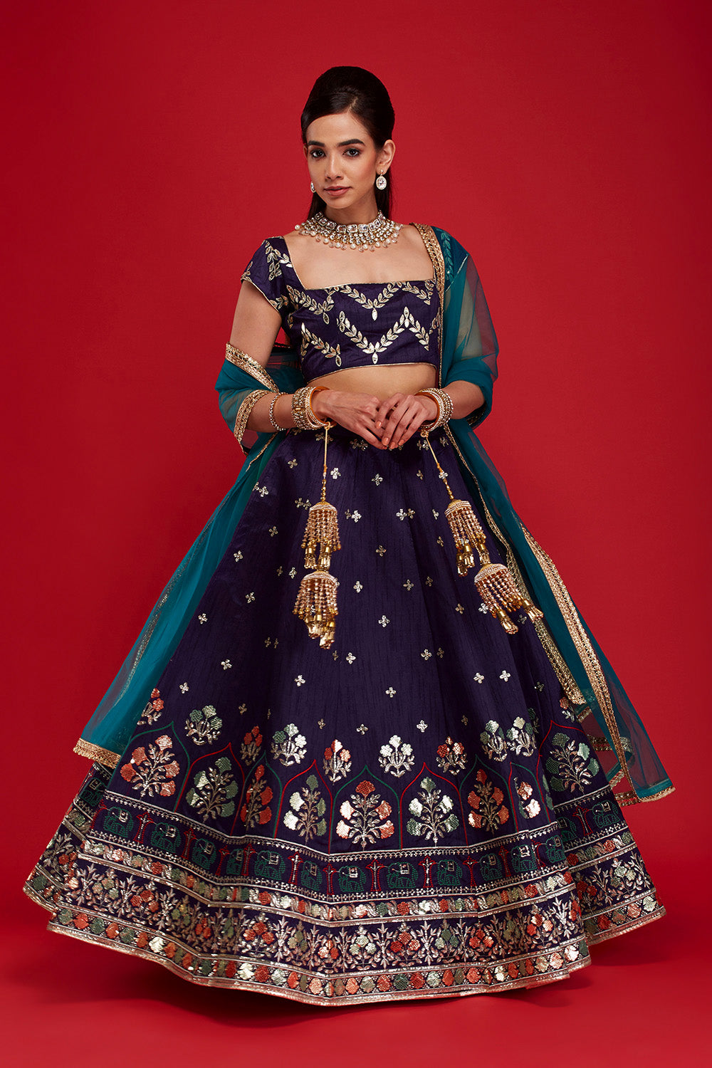 Purple & Blue Royal Trail Lehenga