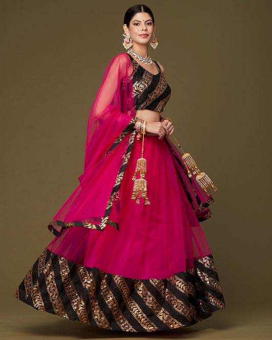 Magenta and Black Sequin Leheriya Lehenga
