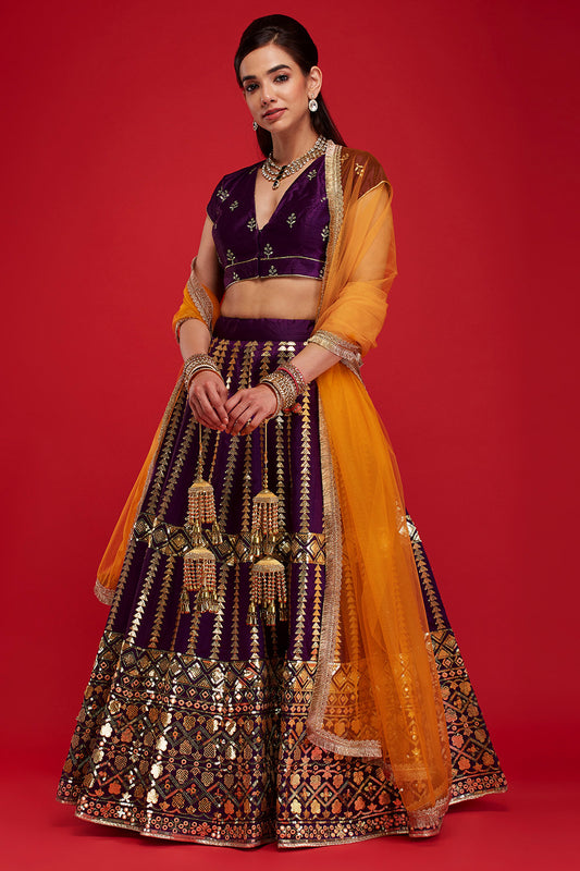 Purple & Mustard Aztec Lehenga