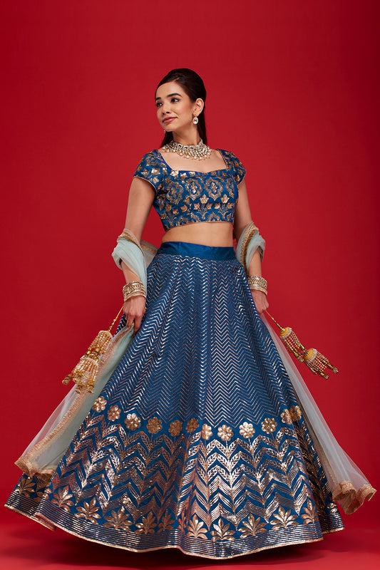 Bright Blue & Aqua Sequin Fountain Lehenga