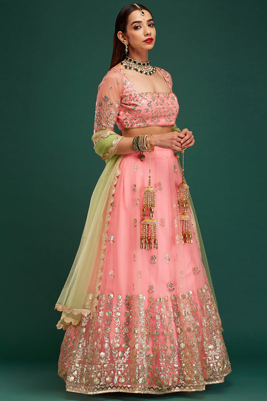 Peach & Jade Roman Tiara Lehenga