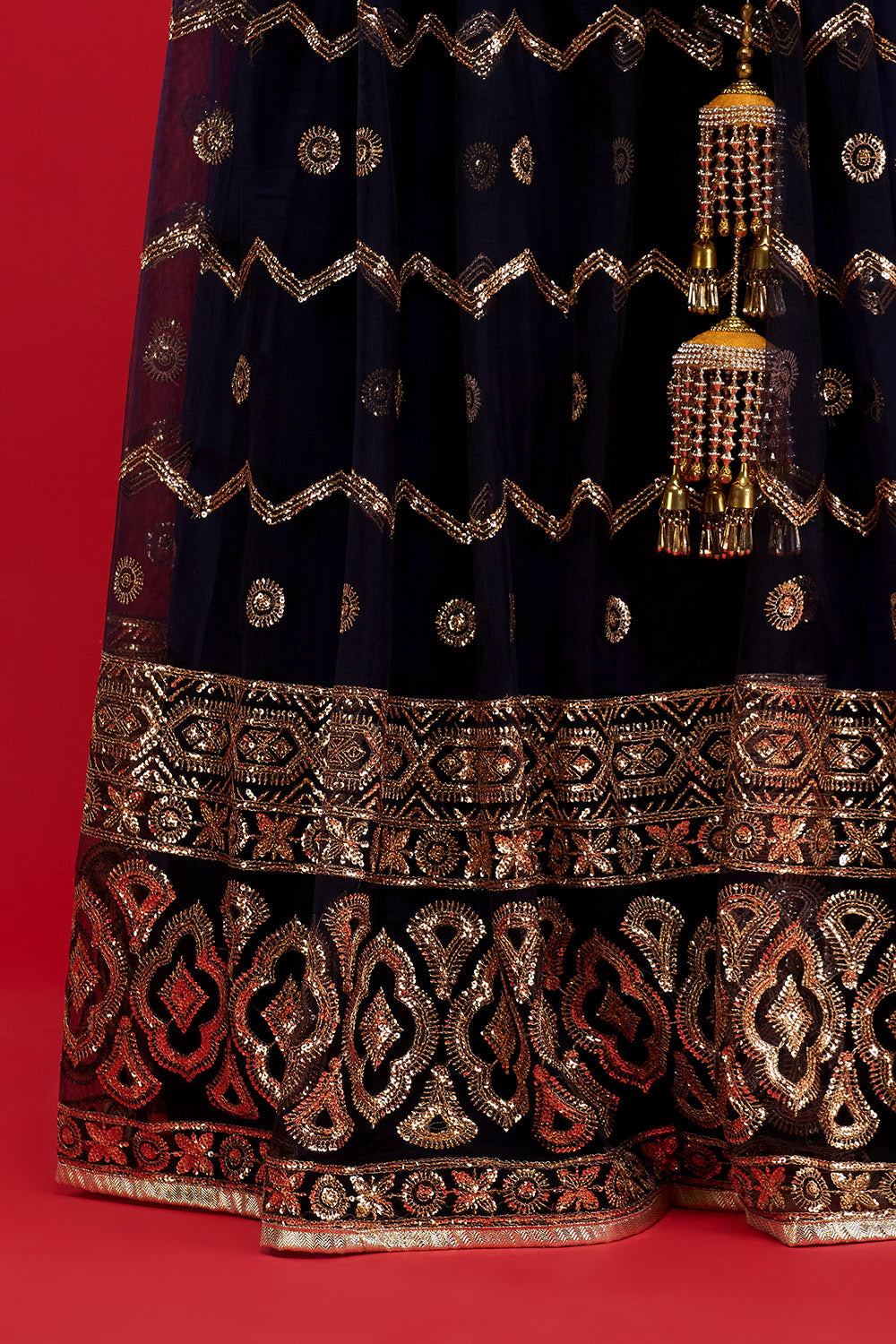 Navy Geometric Wave Lehenga