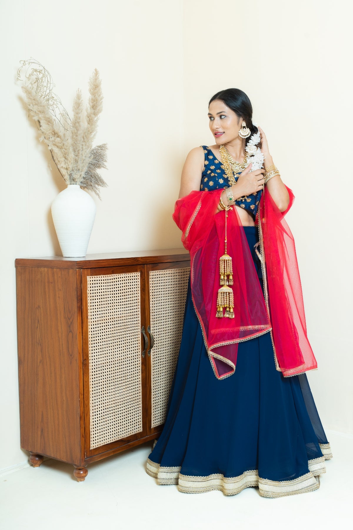 Regal Splendor Navy and Berry Pink  Georgette Lehenga