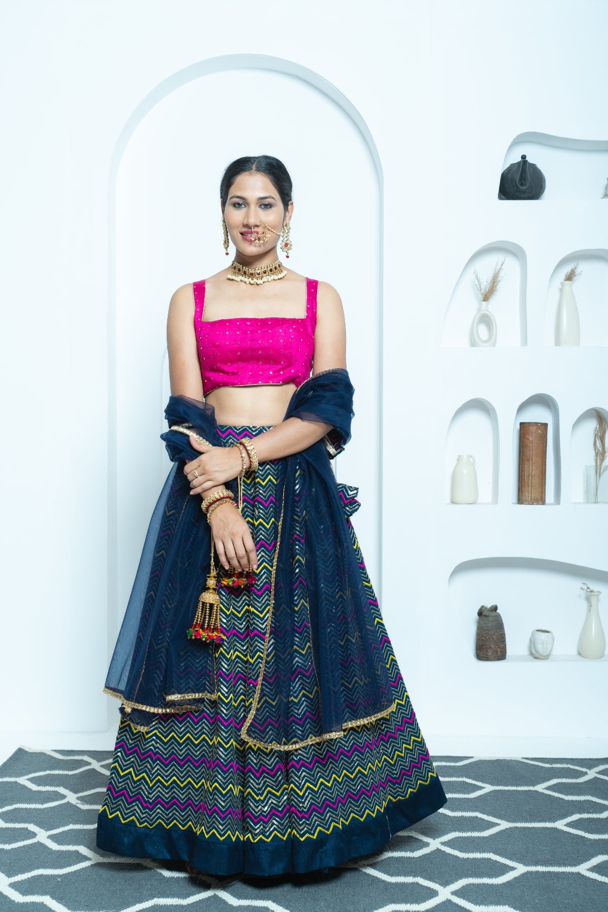 Geometric Symphony Navy Sequin Lehenga