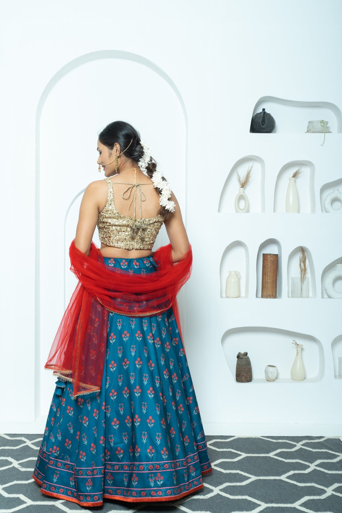 Regal Harmony Navy and Gold Printed Lehenga