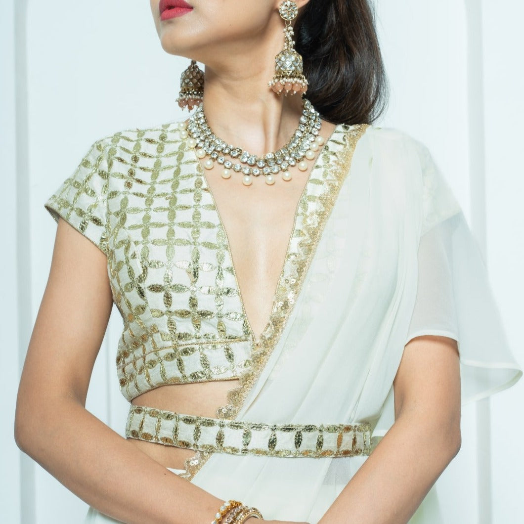Pure Ivory Draped Lehenga Saree