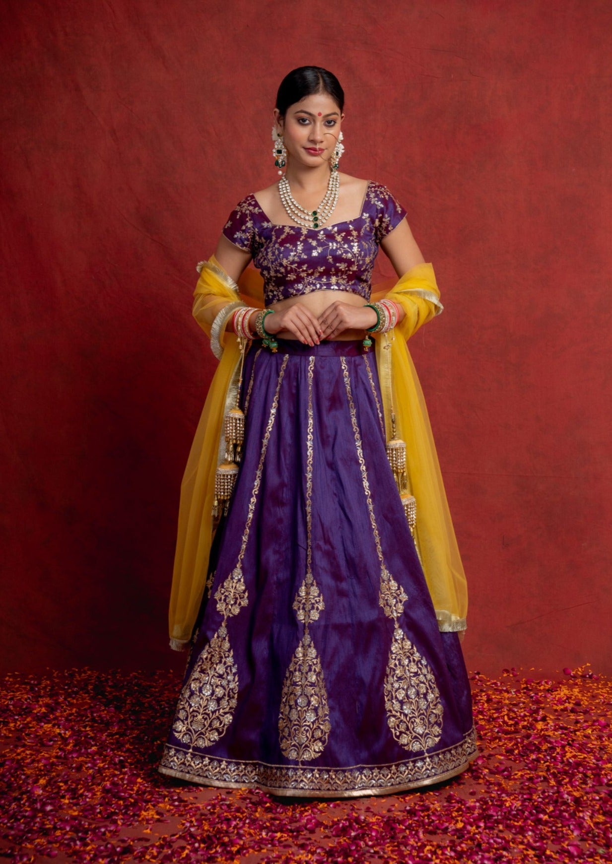 Purple and Orange Zari Motif Lehenga