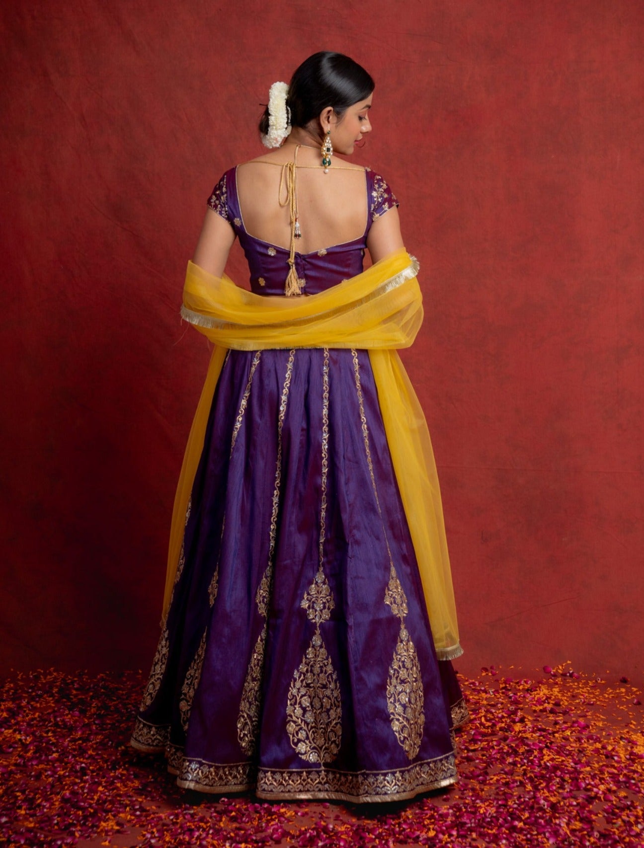 Purple and Orange Zari Motif Lehenga