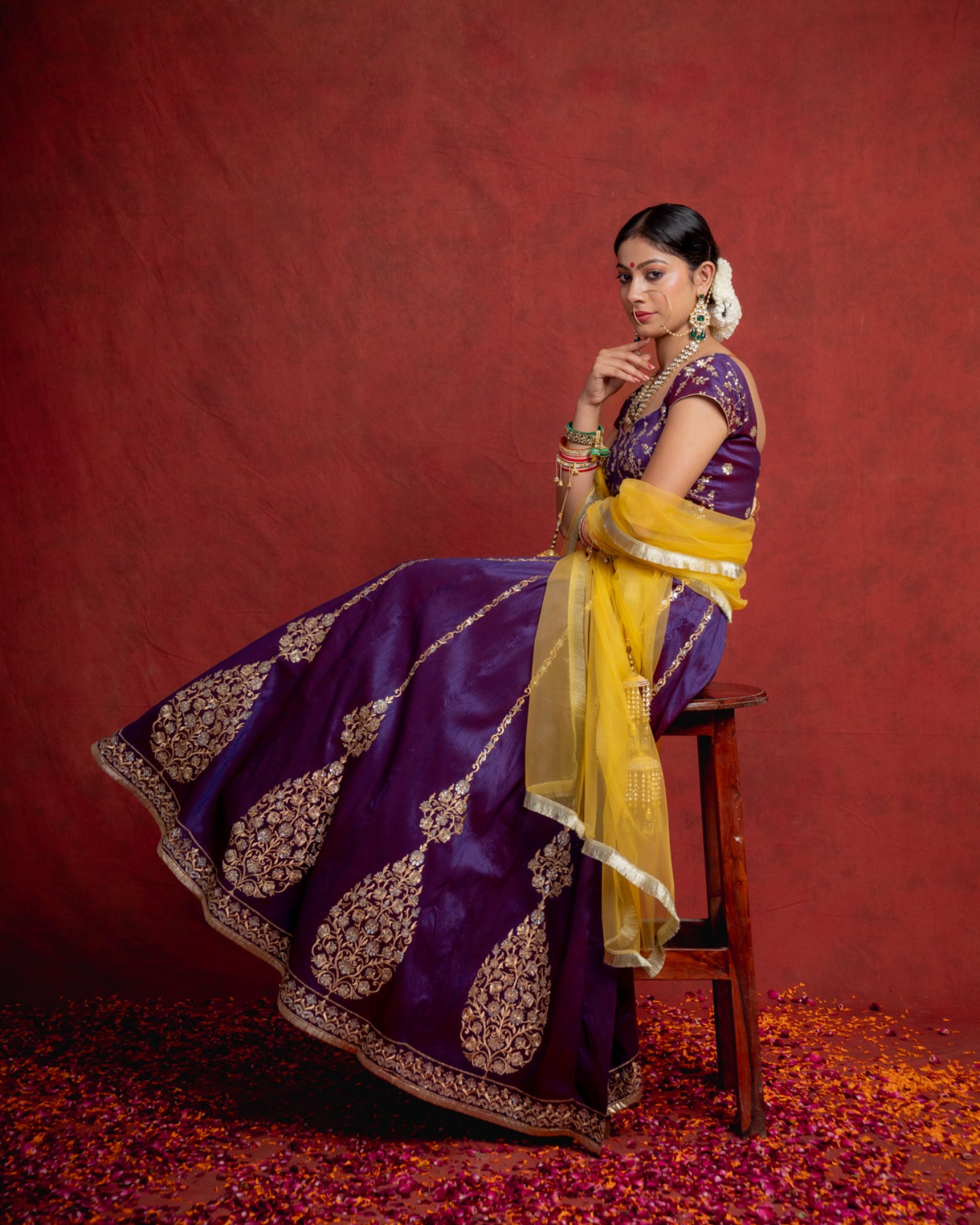 Purple and Orange Zari Motif Lehenga