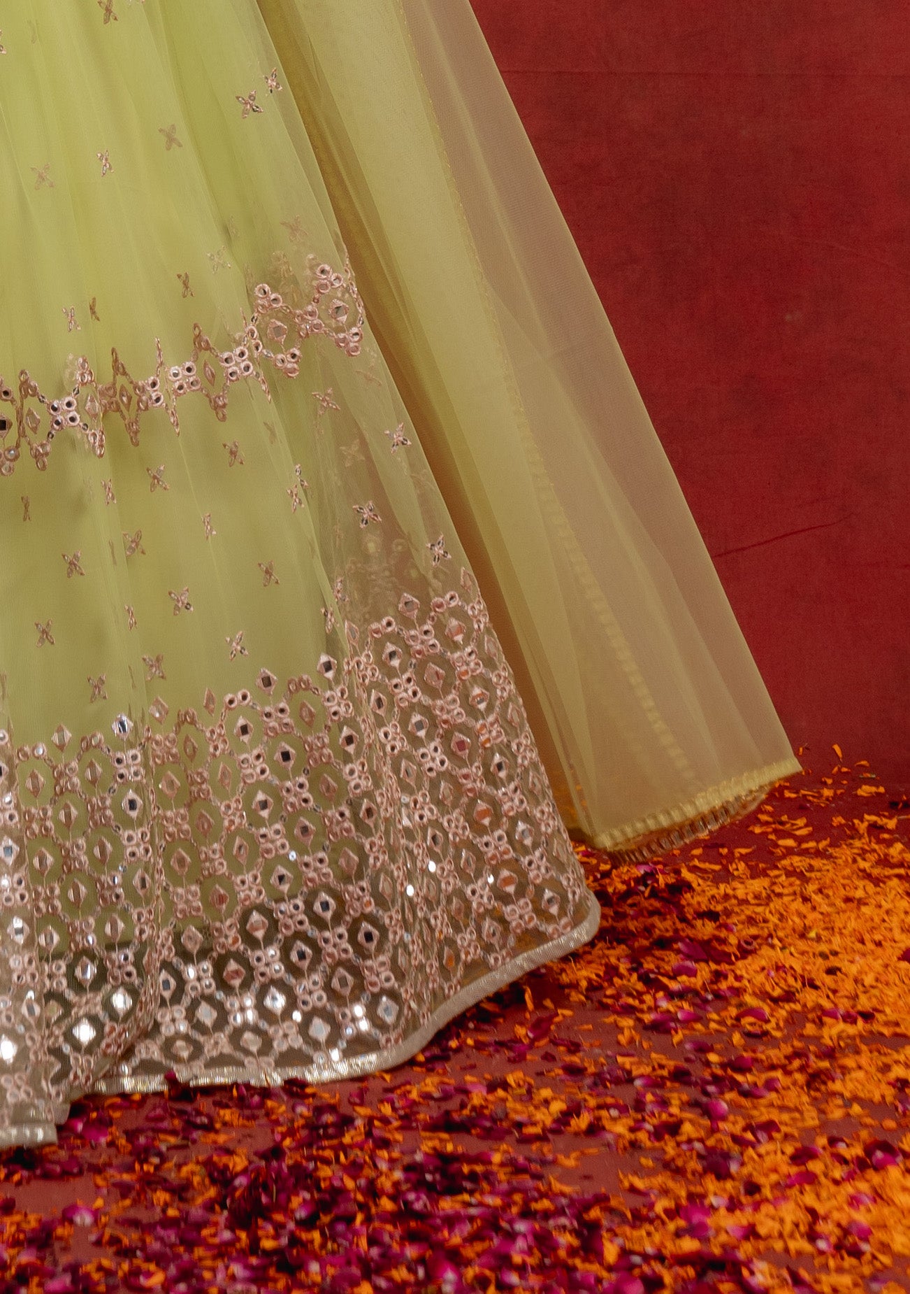 Mint Green and Rouge Pink Trellis Lehenga