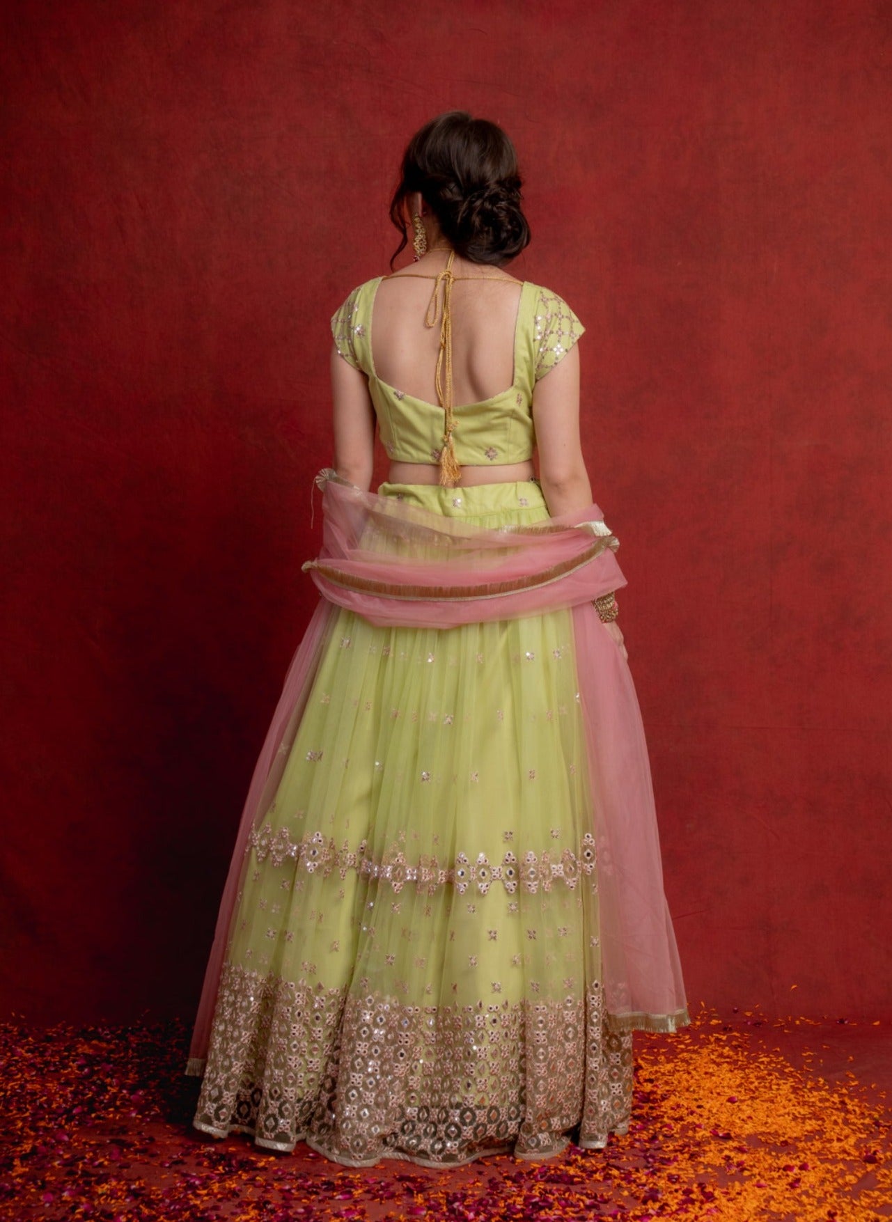 Mint Green and Rouge Pink Trellis Lehenga