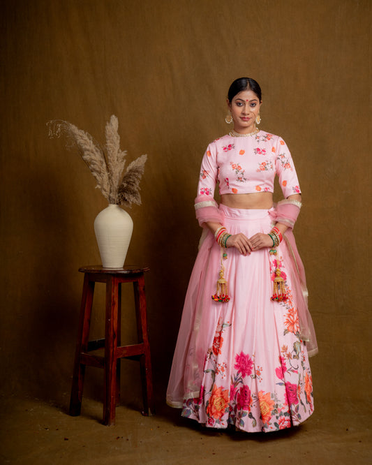 Light Pink Floral Cascade Lehenga