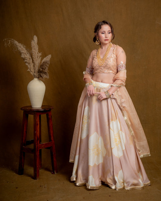 Golden Ecru Floral Play Lehenga