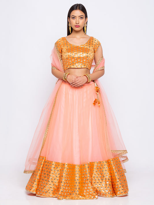 Peach Sequin Coin Lehenga